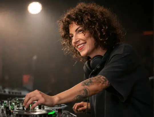 Janina Behrens legt bei einer Feier auf und begleitet die Tanzfläche musikalisch.
